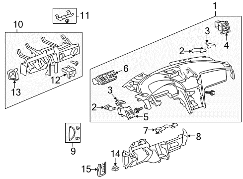 2009 Chevy Traverse Air Outlet Vent, Titanium, Driver Side Diagram for 22812163