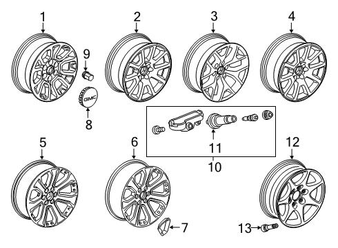 2019 GMC Yukon Wheel, Alloy, Gloss Black Diagram for 19301160