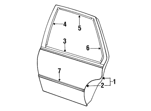 1989 Pontiac Sunbird Exterior Trim - Rear Door Diagram