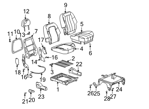 2001 Pontiac Aztek Seat Back Panel Retainer, Gray, Rear Diagram for 12531939
