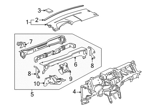 2008 Pontiac Torrent Upper Dash Panel Cap, Driver Side Diagram for 15794675