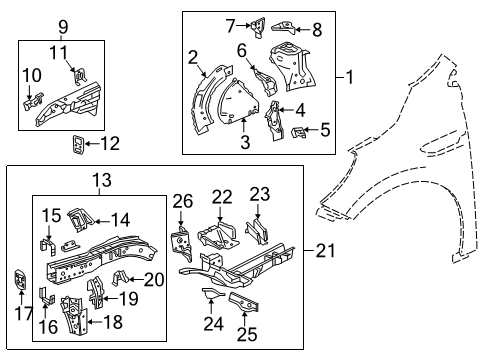 2023 Buick Enclave Apron Assembly, Front Driver Side Diagram for 84805150