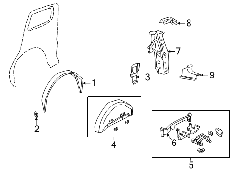 2000 Pontiac Montana Outer Wheelhouse Extension, Passenger Side Diagram for 10249292