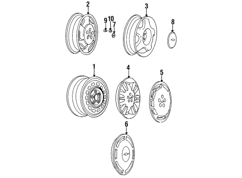 1995 Chevy Lumina Hub Cap, Gray; Red; Silver Diagram for 10247026