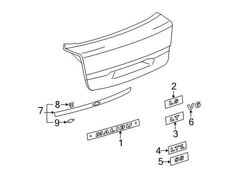 2006 Chevy Malibu Exterior Trim - Trunk Diagram