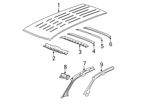 2008 GMC Acadia Roof Panel Diagram for 25865057
