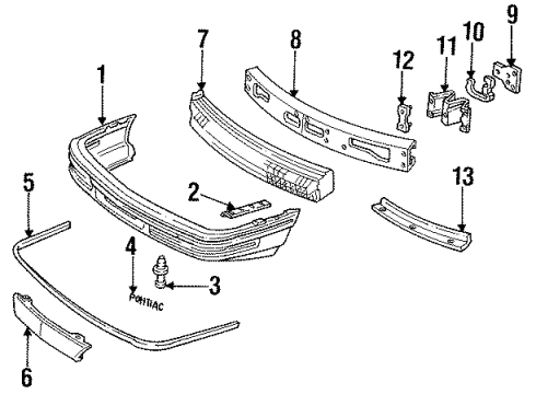 1993 Pontiac Sunbird Bumper Cover Retainer Diagram for 22536642