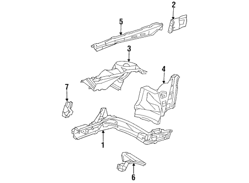 1987 Pontiac Grand Am Inner Structure & Rails - Fender Diagram