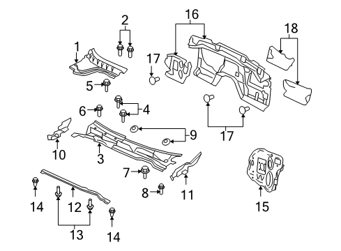 2008 Pontiac G8 Cowl Vent Panel Seal Diagram for 92293166