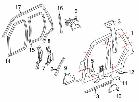 2005 GMC Envoy XUV Floor Extension, Passenger Side Diagram for 10397546