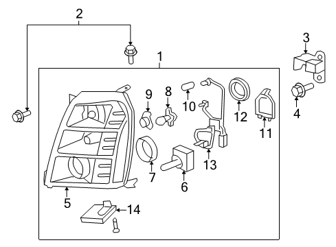 2010 Cadillac Escalade Headlamp Components Diagram 3 - Thumbnail