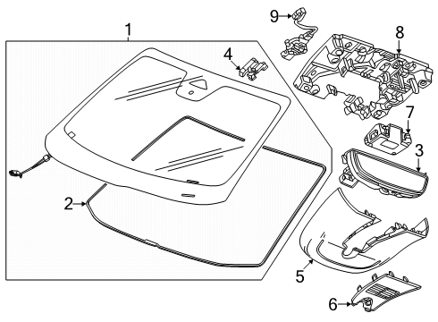 2025 Cadillac OPTIQ Glass - Windshield Diagram