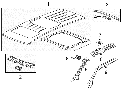 2015 GMC Acadia Roof Bow Diagram for 15917858