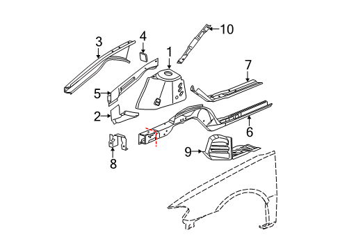 2007 Buick LaCrosse Rail Extension Diagram for 89025776