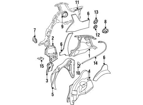 1992 Pontiac Grand Am Inner Quarter Panel, Rear Passenger Side Diagram for 22597824