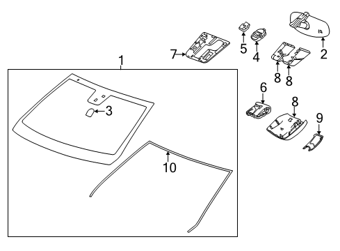 2013 Cadillac SRX Glass - Windshield Diagram