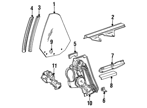1992 Pontiac Sunbird Sash Channel Weatherstrip, Front Passenger Side Diagram for 12392763