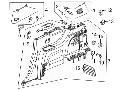 2025 Chevy Traverse Interior Trim - Quarter Panels Diagram