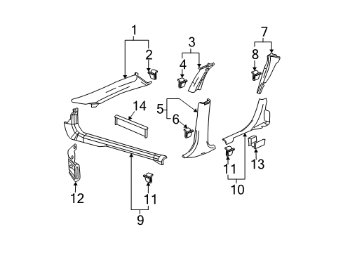 2005 Pontiac Grand Prix Pillar Trim Clip, Front Diagram for 10406137
