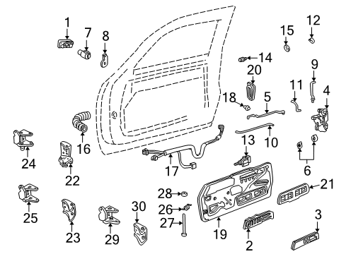 1995 Chevy K2500 Front Door - Lock & Hardware Diagram