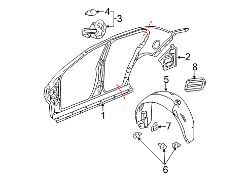 2005 Chevy Cobalt Wheelhouse Liner, Rear Driver Side Diagram for 15241192