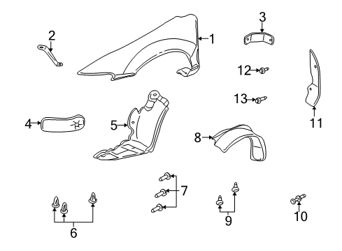 2002 Pontiac Grand Am Bumper Cover Retainer Diagram for 10246149