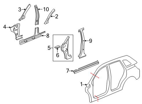 2008 Saturn Vue Inner Center Pillar, Passenger Side Diagram for 19121012