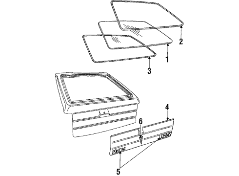 1991 Pontiac LeMans Glass & Moldings - Lift Gate Diagram