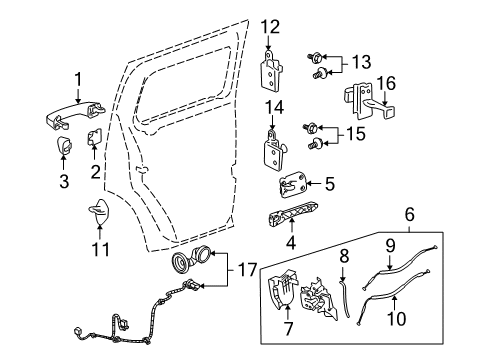 2009 Hummer H3T Upper Hinge, Rear Driver Side Diagram for 25996984
