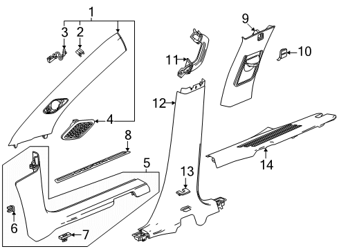 2025 Buick Enclave Interior Trim - Pillars Diagram