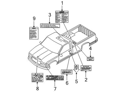 1997 Chevy K3500 Information Labels Diagram 2 - Thumbnail