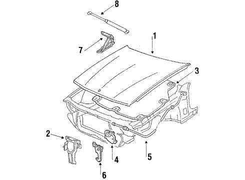1990 Oldsmobile Toronado Hood & Components Diagram