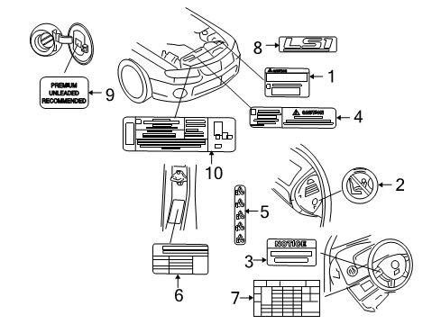 2004 Pontiac GTO Warning Label Diagram for 92093608