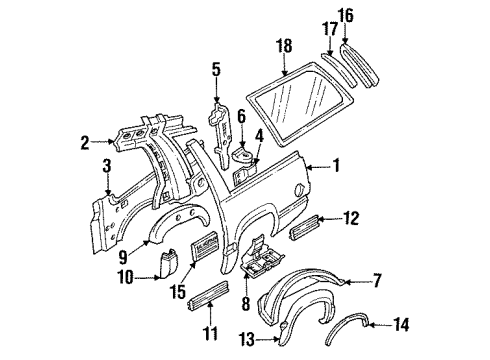 1997 Chevy C2500 Suburban Quarter Panel & Components Diagram