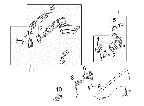 1999 Chevy Cavalier Structural Components & Rails Diagram