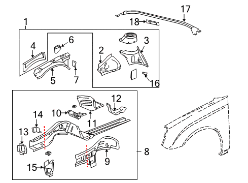2006 Chevy Malibu Structural Components & Rails Diagram