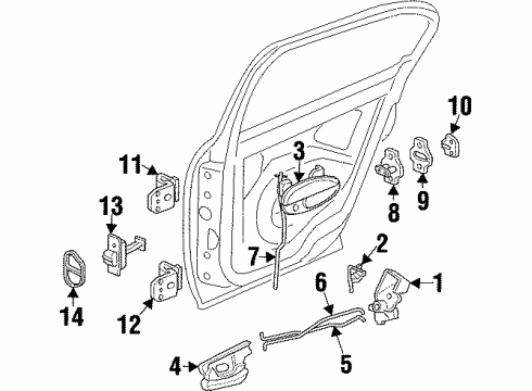 1998 Oldsmobile Cutlass Rear Door - Lock & Hardware Diagram