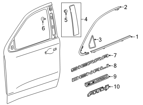 2024 GMC Sierra 1500 Rivet, Front Door Window Reveal Molding Diagram for 11611768