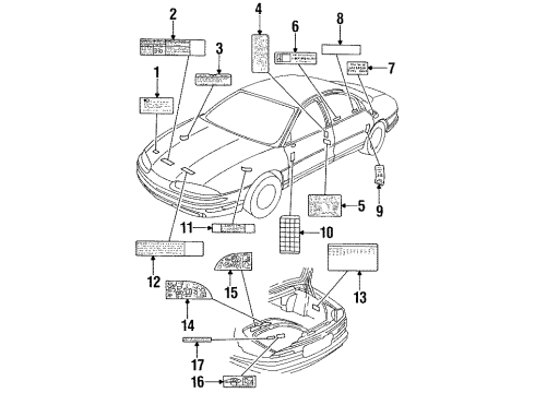 1998 Oldsmobile Aurora Caution Label Diagram for 25695289