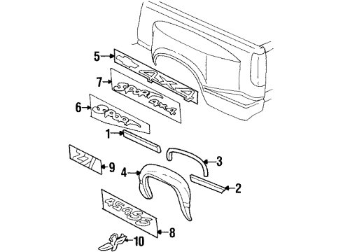 1992 Chevy C3500 Body Side Molding, Outer Driver Side Diagram for 15607309