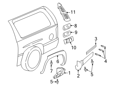 2004 Chevy Tahoe Exterior Trim - Quarter Panel Diagram