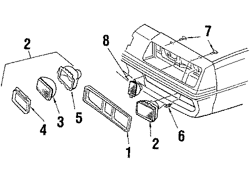 1987 Oldsmobile Firenza Headlamp Components Diagram