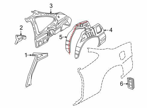 2002 Chevy Impala Outer Wheelhouse, Rear Passenger Side Diagram for 12455203