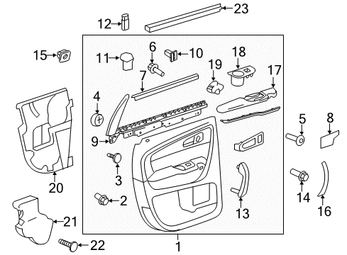 2014 Chevy Traverse Door Trim Panel, Titanium, Rear Driver Side Diagram for 22854949