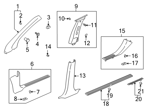 2003 Saturn Vue Interior Trim - Pillars Diagram