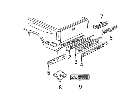 1995 Chevy C1500 Exterior Trim - Pick Up Box Diagram 5 - Thumbnail