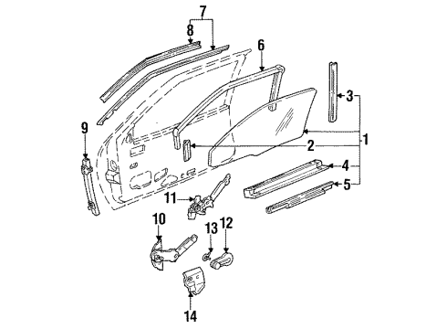1992 Buick Regal Sash Channel Insulator, Front Diagram for 20664112