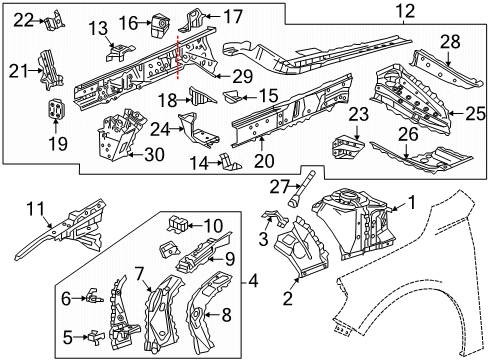 2025 Chevy Malibu Structural Components & Rails Diagram