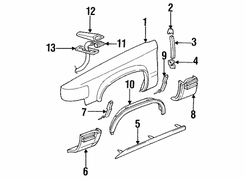 1993 Cadillac Fleetwood Fender Insulator, Front Diagram for 10161913