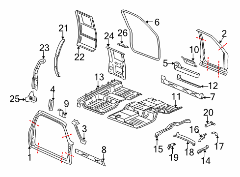 2000 Chevy Silverado 1500 Windshield Pillar Reinforcement, Front Passenger Side Diagram for 15199234
